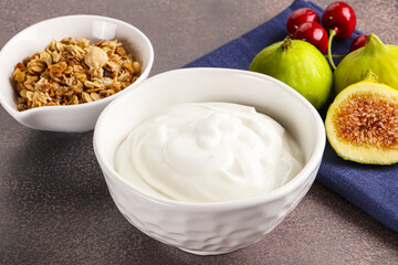 Wall Mural - Traditional homemade Greek yoghurt with granola