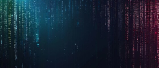 Poster - Colorful Streams of Binary Data Flowing in a Digital Environment at Nighttime
