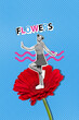 © deagreez - Creative 3d photo artwork graphics collage painting of dreamy cute lady dancing red flower isolated blue color background