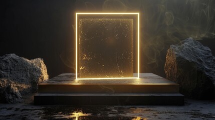 Aufkleber - A single light source illuminates an empty square in a dark room, highlighting the contrast between brightness and darkness