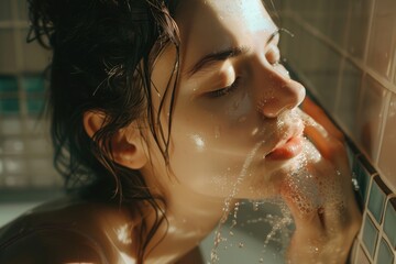 Poster - A woman relaxing in a bathtub