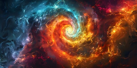 Poster - Explosive Cosmic Swirls of Energetic Futuristic Abstract Spirals Mimicking Colliding Galaxies