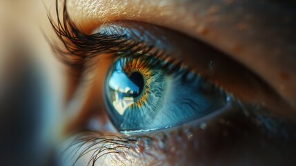 Aufkleber - A close-up shot of a person's blue eye, perfect for medical or beauty related uses