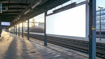 Aufkleber - A train station platform with a large digital billboard displaying an advertisement