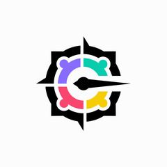 Wall Mural - compass people c letter community logo vector icon illustration