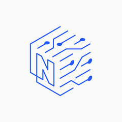 Wall Mural - n letter cube tech logo vector icon illustration
