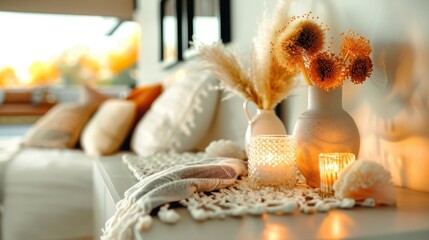 Poster - Cozy Home Decor with Candles and Dried Flowers