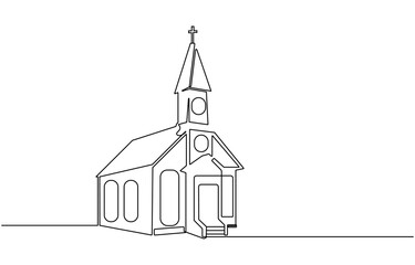 Continuous one simple single abstract line drawing of old church icon ,Church Single continuous line illustration ,continuous line of churches. one line drawing of church, Christian religious place