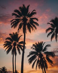 Canvas Print - palm trees under sunset sky backgroundvertical background vertical shot