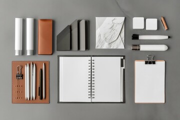 Aufkleber - Assortment of office supplies including pens, papers, and folders