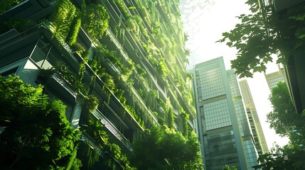 Wall Mural - towering skyscraper covered in lush greenery exemplifies the concept of sustainable urban living, sh