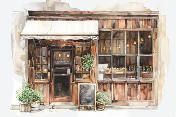 Aufkleber - Watercolor illustration of a storefront, perfect for commercial or personal use