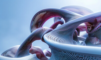 Poster - futuristic parametric abstract structures with fluid design and dynamic curves in daylight for moder