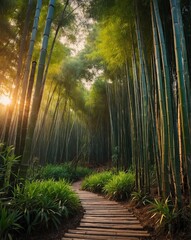 Poster - path through sunset bamboo forest background vertical backgroundvertical background vertical shot