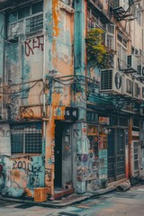 Poster - A vintage structure covered in colorful graffiti