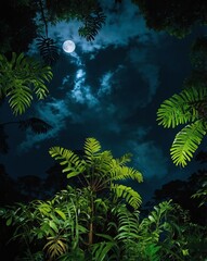 Wall Mural - rainforest canopy with moonlight backgroundvertical background vertical shot