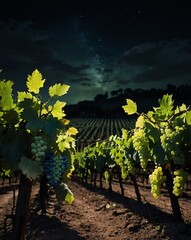 Canvas Print - vineyard with green grapes night backgroundvertical background vertical shot