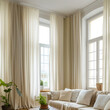 © Kanchanit - Luxurious Off-White Polyester Fabric Curtain Bright Natural Lighting in Stylish Living Room