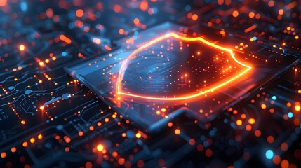 Poster - Glowing Digital Shield Protecting a Cyber Network Insurance Concept with Copy Space