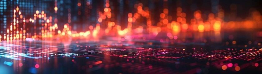 Poster - Vibrant abstract background with colorful data visualization elements and glowing lights, ideal for technology and digital themes.