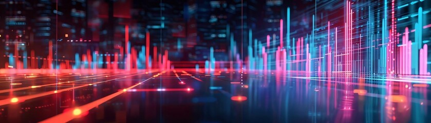 Poster - Vibrant abstract background featuring dynamic light trails and futuristic shapes, ideal for technology and digital themes.
