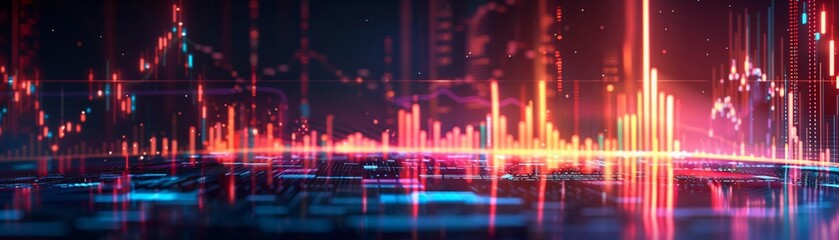 Poster - A vibrant digital landscape featuring glowing lines and abstract elements that symbolize technology and innovation.