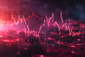 Poster - Dynamic abstract visualization of financial data trends with vibrant red hues, showcasing upward and downward movements.