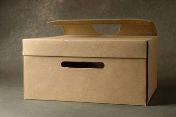 Aufkleber - A simple cardboard box with a handle on a table