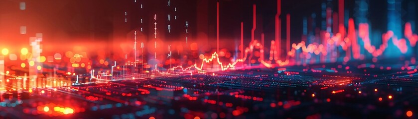 Poster - Vibrant digital landscape with glowing lines representing data flow and technology. Perfect for tech and innovation themes.