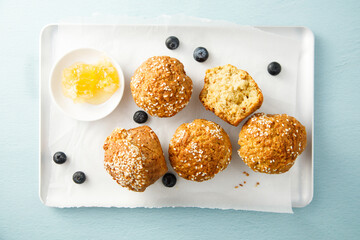 Wall Mural - Homemade honey muffins with sesame