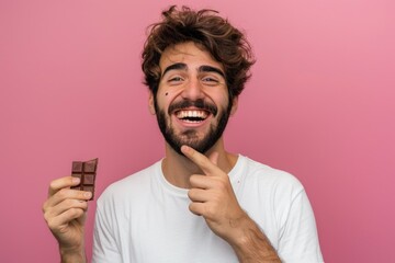 Poster - A person holds a piece of chocolate in their hand, great for food or gift related concepts