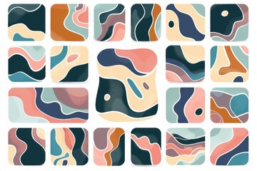 Canvas Print - Set of 9 square abstract shapes with different textures and patterns