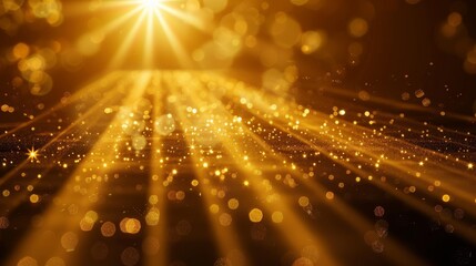 Wall Mural - Golden Light Rays with Sparkle Bokeh,  Bokeh, Gold, Light, Sparkle