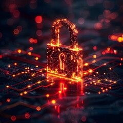 Poster - glowing digital lock with encrypted data streams symbolizing cybersecurity concept