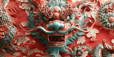 Poster - A close-up shot of a dragon's head painted on a wall, with intricate details and texture