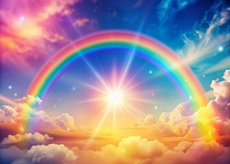 Poster - Vibrant abstract rainbow background featuring soft, blended hues of pink, blue, yellow, and orange, evoking a sense of hope and optimism in a futuristic design.