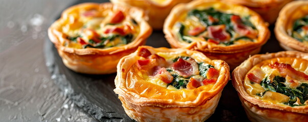 Wall Mural - Frozen mini quiches with assorted fillings like spinach, bacon, and cheese.