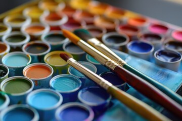 Leinwandbilder - A close-up view of various paint brushes on a table, ready for artistic use