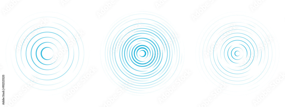 Concentric ripple circles line. Radial signal, sonar wave, soundwave ...
