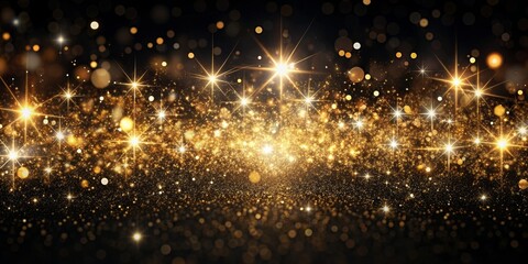 Wall Mural - Golden Glitter Stars Night Sky Abstract Background, bokeh , glitter , sparkle , night sky