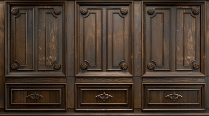 Wall Mural - Classic wall featuring panels made of brown beech wood. Joinery in the interior. Background. 