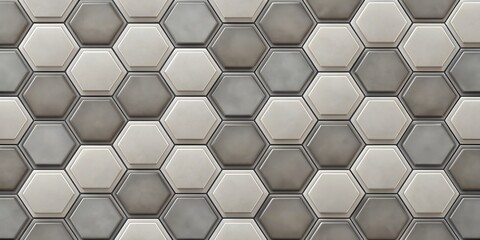 Wall Mural - Hexagon Tile Pattern White and Grey, Seamless 3D Render, Geometric Background, Abstract, Tile, Pattern, Hexagon