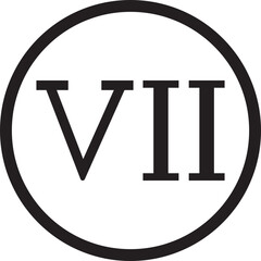 Fototapete - Roman numeral icon. Roman numerical number 7 type seven in alphabet letter logo mark iconic design illustration for calendar number or any count isolated on transparent background. Math symbol.