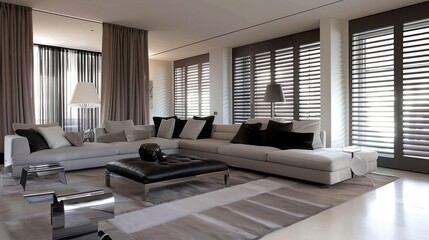 Wall Mural - Modern Living Room With Large Windows And Shutters