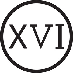 Fototapete - Roman numeral icon. Roman numerical number 16 type sixteen in alphabet letter logo mark iconic design illustration for calendar number or any count isolated on transparent background. Math symbol.