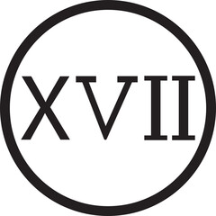 Fototapete - Roman numeral icon. Roman numerical number 17 type seventeen in alphabet letter logo mark iconic design illustration for calendar number or any count isolated on transparent background. Math symbol.