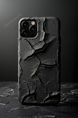 Poster - Close-up view of a cell phone case on a table, ideal for use in product photography or still life compositions