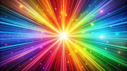 Wall Mural - Rainbow Light Burst with Glowing Stars, Abstract, Light, Glowing, Background