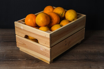 Poster - View from above still life fresh oranges in crate