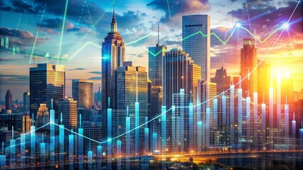 Wall Mural - Urban Skyline with Financial Charts, Skyscrapers, Financial Growth, Chart, Cityscape, Growth